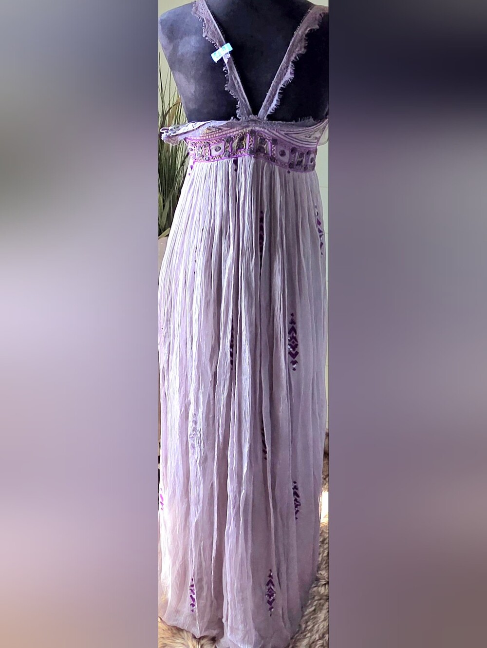 FREE PEOPLE Artemis Purple Gray Embellished Goddess Maxi Dress Whimsigoth Gown M - Picture 8 of 14